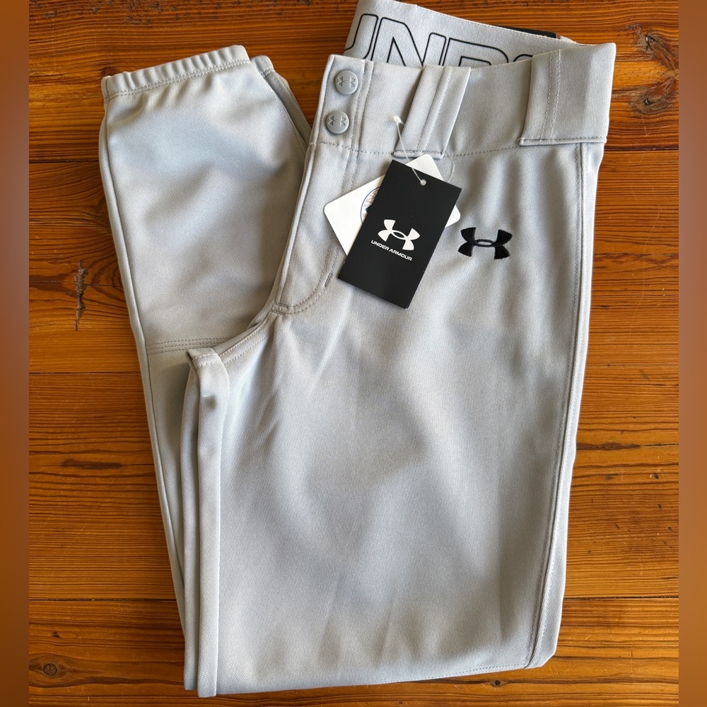 NWT Under Armour Youth Large Gray Baseball Elastic Cuff Pants Relaxed
